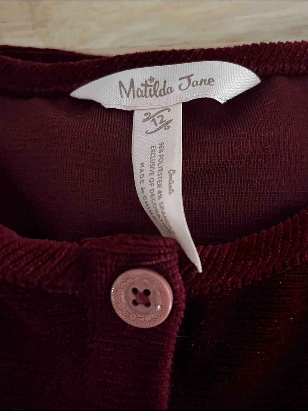 Matilda Jane Burgundy Velvet Long-Sleeve Peasant Top - Picture 5 of 5